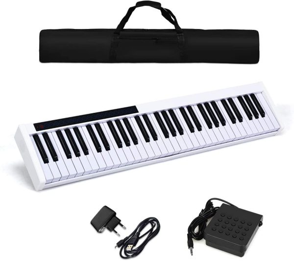 COSTWAY Pianoforte Digitale con 61 Tasti, Tastiera Elettrica con Custodia, 128 Ritmi e Toni, Adattamenti Dinamici, Pedale di Risonanza, Funzione Bluetooth (Bianco) - immagine 6