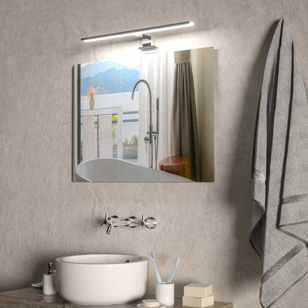 Bakaji Lampada da Specchio Bagno Applique Parete Muro Lunghezza 30cm Luce LED 6W 480lm Risparmio Energetico Bianco Freddo 6500K Design Moderno in Alluminio Cromato 3 Tipi di Installazione (30 cm) - immagine 8