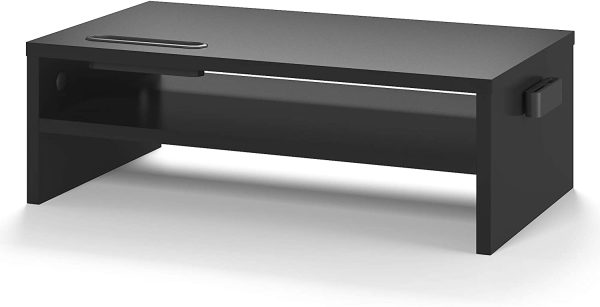 BONTEC Supporto per Monitor in Legno, Supporto per Monitor da Scrivania con Supporto per Smartphone e Gestione dei Cavi, Supporto Ergonomico per Laptop, Computer, W420 x D235 x H142mm (2 Livelli) - immagine 2