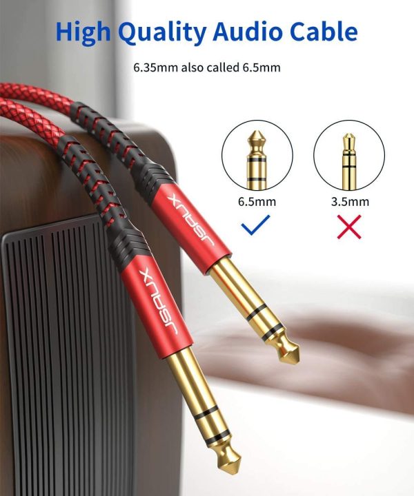 3M JSAUX Cavo Audio Jack Professionale da 6,3mm, Cavo per Strumento Chitarra TRS Maschio da 6,35mm a Maschio 6,35mm Cavo da 1/4 di Nylon Stereo per Chitarra, Basso, Tastiera, Amplificatore-Rosso?? - immagine 3