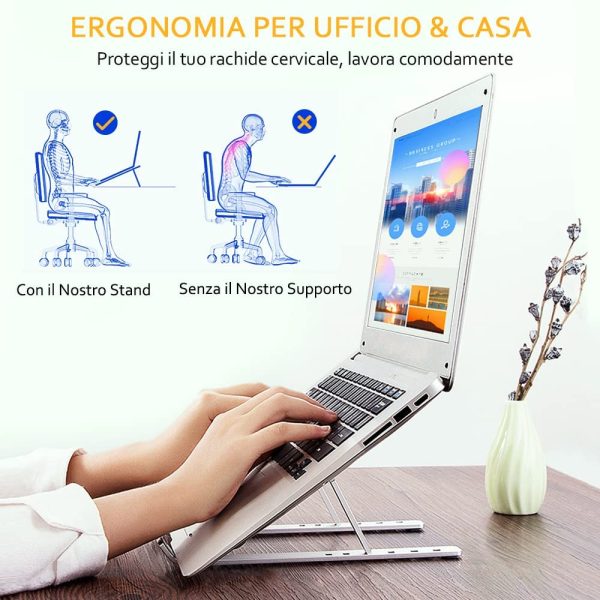 Supporto PC Portatile, Alluminio Ventilato Porta Notebook, Raffreddamento Regolabile Porta PC, Leggero Notebook Riser Compatibile con MacBook Air/PRO, Huawei Matebook D/Altri 10-15.6?? Tablet - immagine 8