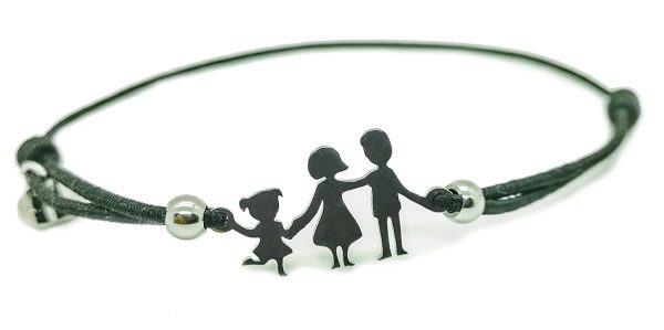 Bracciale famiglia family elastico con sagoma famiglia in acciaio inossidabile, regolabile. Handmade, realizzato a mano, - immagine 4