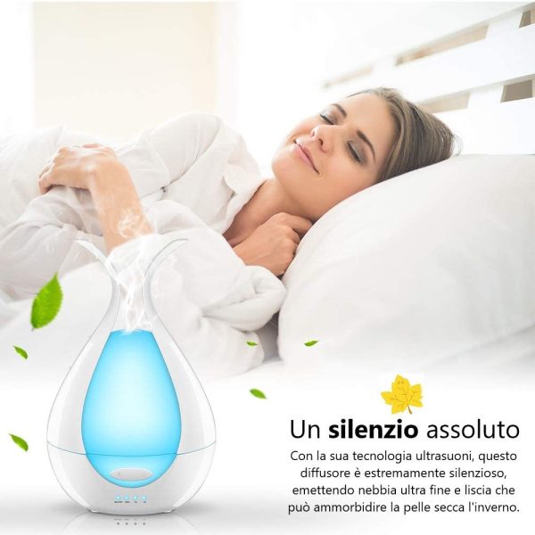 Diffusore di Oli Essenziali, Diffusore di Aromi Ultrasuoni, Umidificatore 200ml, Luce Notturna, Purificatore d'Aria - 14 Colori a LED, Modalit?? sonno e Timer - immagine 3