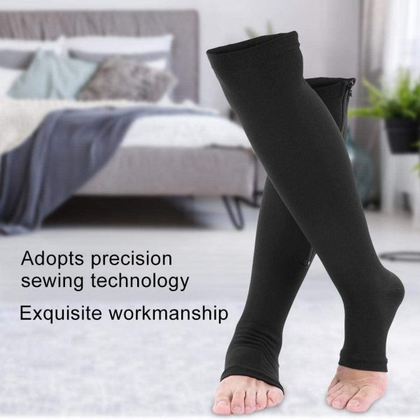 Calze A Compressione, Calze A Compressione Con Cerniera, Calzini Sportivi Con Supporto Al Ginocchio E Polsini Per Calze A Compressione In Rilievo Varicose(Nero-L/Xl) - immagine 3