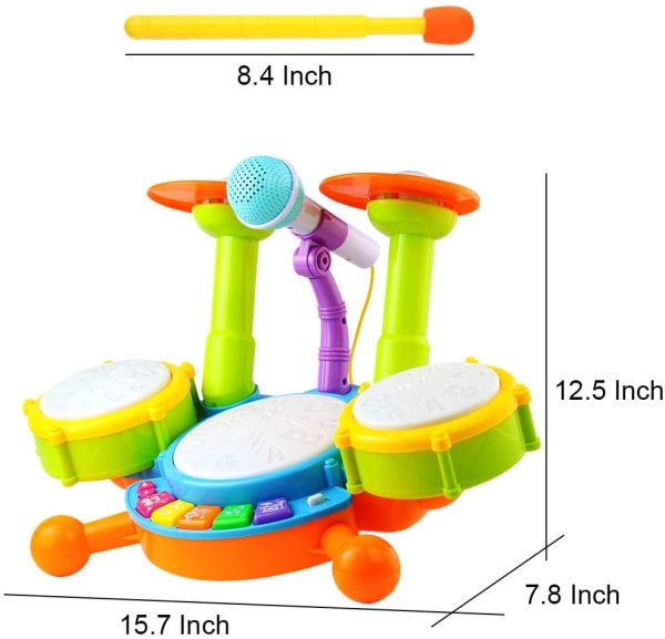 Symiu Tamburo Giocattolo Bambino Strumenti Musicali Bambini con Filastrocche Neonati Batteria Elettronico Giocattoli Musicale Idea Regalo per 3 Anni + - immagine 7