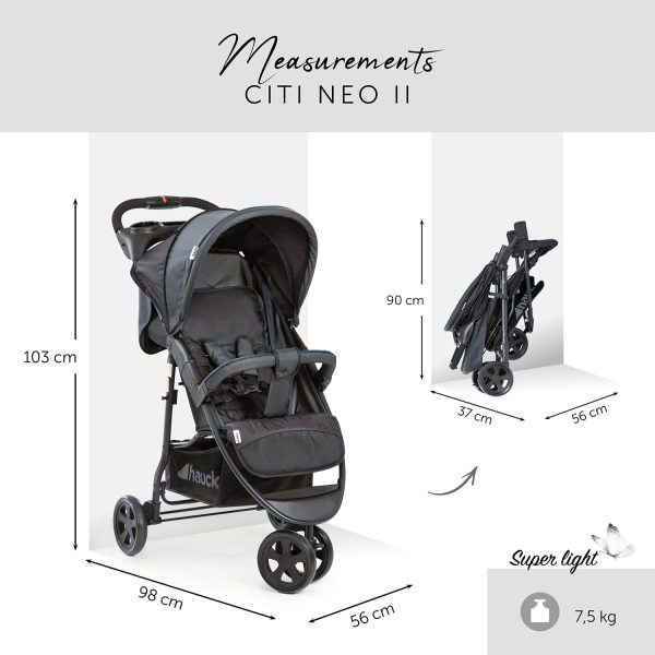 Hauck Passeggino Tre Ruote Citi Neo 2 25 kg Portata, Pieghevole con Una Mano, Leggero solo 7,5 kg, Porta Bevande, Posizione Nanna per Bebè e Bambini dalla Nascita, Grande Cesto, Grigio - immagine 3