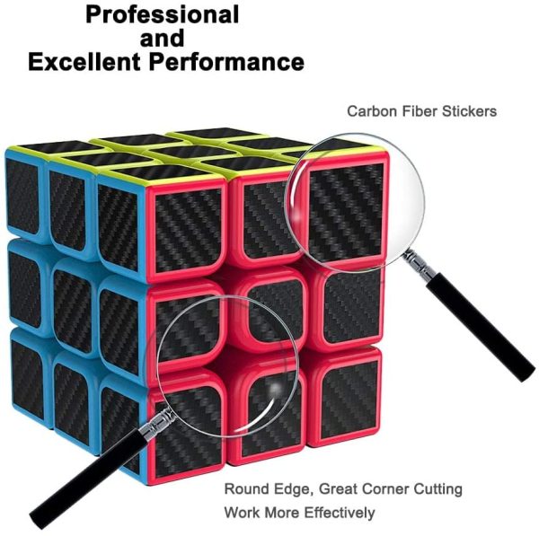 cfmour Speed Cubes (Quadrato al Centro),Cubo di Rubix 3x3,Carbon Fiber Sticker Smooth Speed Rub liks cubo 3x3,Cubo Magico, Versione migliorata, 5.7cm Nero - immagine 3