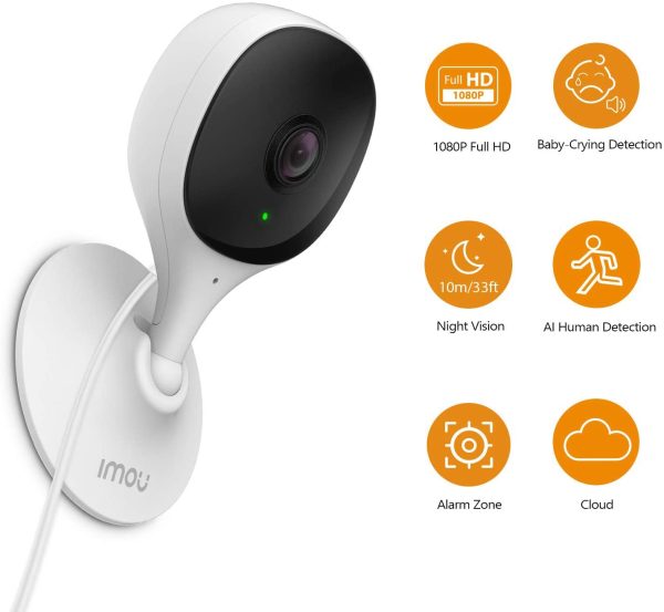 Telecamera Wi-Fi Interno, Telecamera di Sicurezza con Rilevazione del Movimento Umano & Visione Notturna, 1080P Baby Monitor, Allarme di Suoni Anormali, Compatibile con Alexa/Google, Cue 2C - immagine 2