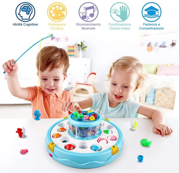 Baztoy Pesca Pesciolini Gioco Magnetico, Pesci Giocattoli per Bambini con Canne da Pesca & Luci & Musica Gadget Compleanno Regali Ragazzi Ragazze 3 4 5 6 7 Anni Bimbi Giochi Educativi Interattivi