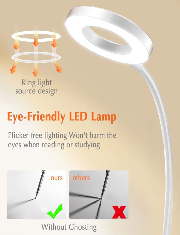 Lampada da Scrivania Led, Lampada Scrivania con 3 Modalità di Illuminazione, Luce da Scrivania Dimmerabile con Occhi-Cura, Bianca Lampada da Tavolo Ricaricabile Girevole con Portapenne e Portatelefono - immagine 7