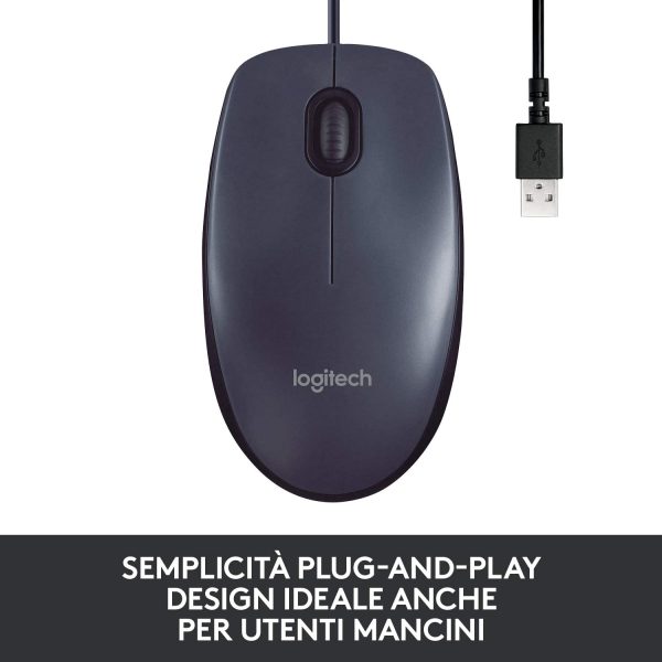 B100 Mouse USB Cablato, 3 Pulsanti, Rilevamento Ottico, Ambidestro, PC / Mac / Laptop/Chromebook - Nero - immagine 7