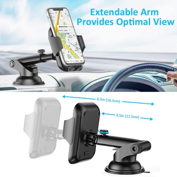 Cocoda Supporto Smartphone per Auto, Cruscotto/Parabrezza Porta Cellulare da Auto, 360?? di Rotazione Braccio Estensibile Supporto Cellulare Auto Compatibile con iPhone 12/12 Mini/11 PRO Max, Samsung - immagine 7