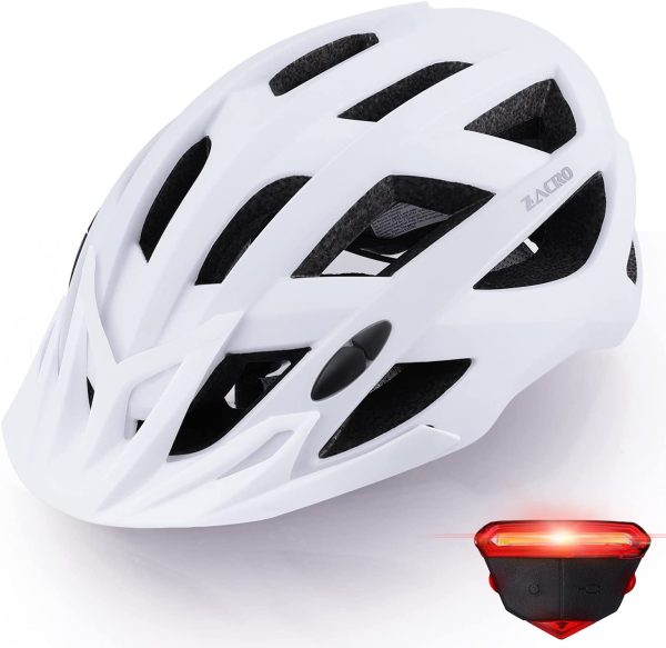 Zacro Casco Bici MTB Corsa - Casco da Bicicletta Leggero Casco Bici Uomo e Donna, Con Fanali Posteriori Ricaricabili e Visiera Parasole Staccabile, Adatto per Adulti e Bambini, Opaco - immagine 4