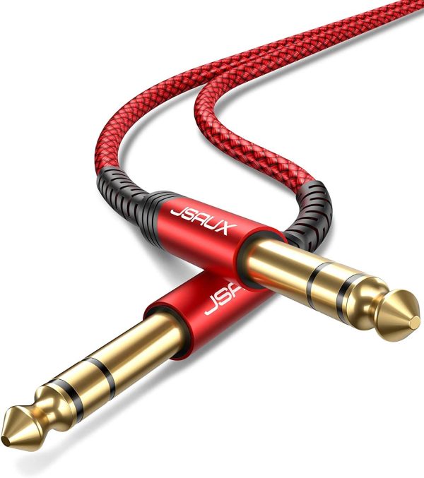 3M JSAUX Cavo Audio Jack Professionale da 6,3mm, Cavo per Strumento Chitarra TRS Maschio da 6,35mm a Maschio 6,35mm Cavo da 1/4 di Nylon Stereo per Chitarra, Basso, Tastiera, Amplificatore-Rosso?? - immagine 5