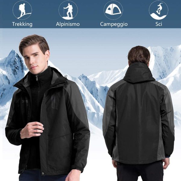 Balcony&Falcon Giacca da Uomo Giacca 3 in 1 Resistente all'Acqua Giacca Softshell Uomo Impermeabile Giubbino Uomo Pile Rimovibile con Cappuccio Regolabile Giubbotto Uomo Giacca da Trekking Montagna - immagine 2