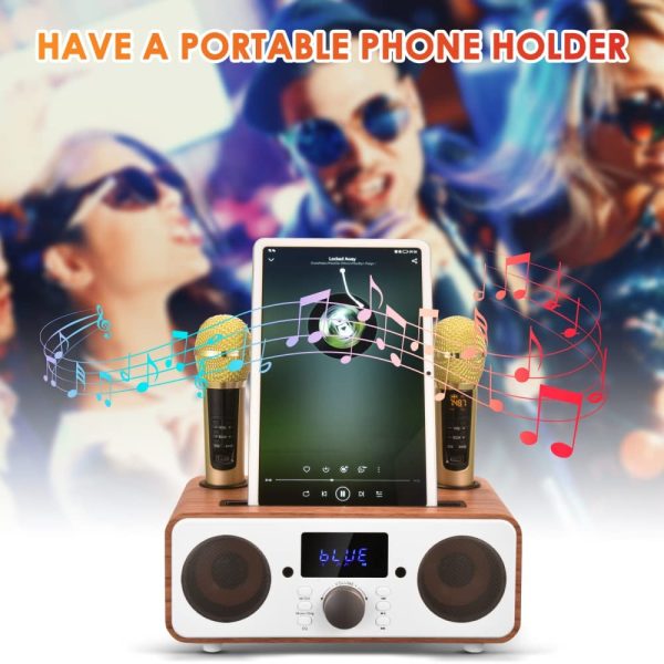 GJCrafts Karaoke Bluetooth Portatile, Sistema di Karaoke PA con 2 Microfoni Wireles, Karaoke Macchina Altoparlante con Supporto per Cellulare/USB, Sostegno Scheda TF/AUX In, per Riunioni, Picnic(Nero) - immagine 8