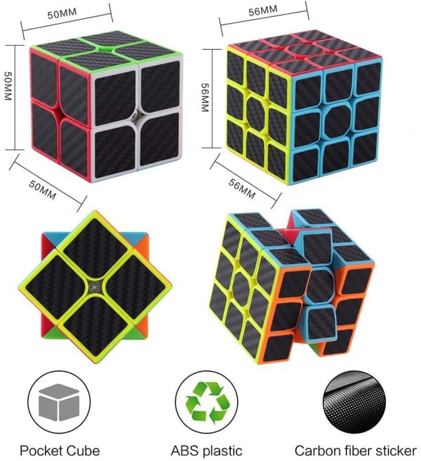 ROXENDA Speed Cube Set, [2 Pezzi] Magic Cube Set di 2x2 3x3 Cube, Tornitura Facile & Gioco Regolare - Cubo Magico in Fibra di Carbonio - immagine 7