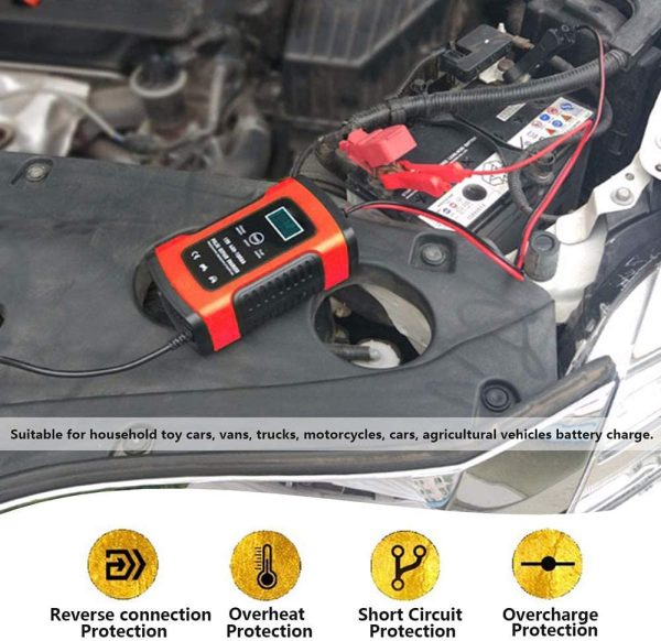 Caricabatteria Mantenitore Auto Moto, 5A 12V Car Battery Charger con Schermo LCD Multi Protezioni Intelligente Automatico Caricatore Manutentore per Auto Moto ATV, Barca, Powers Ports - immagine 3