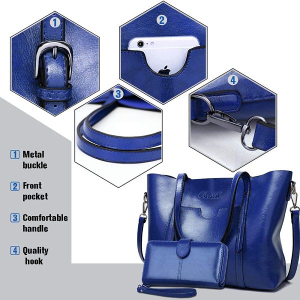 Borsa Donna Borse a Tracolla  Grande Pelle PU Tracolla per Lavoro Borsa Classica da Viaggio Borse Borse a Spalla portafoglio 2 Pezzi Tote(Blu)