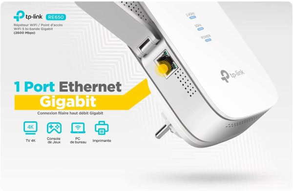 RE650 AC2600 Ripetitore WiFi Wireless, WiFi Extender, Access Point, Velocit?? Dual Band 2600Mbps(fino a 1.733 MBit/s a 5GHz, 800MBit/s a 2,4 GHz), Porta Gigabit, Tecnologia 4 ?? 4 MU-MIMO - immagine 5