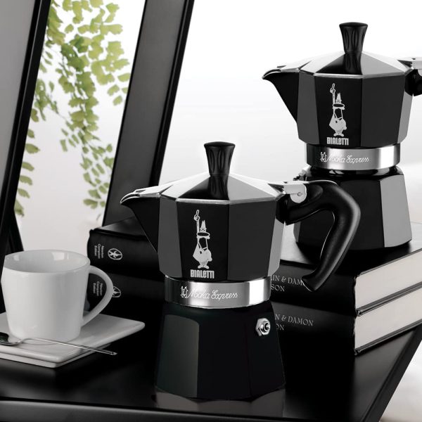 Caffettiera Moka Express Color, 1 Tazza, Manico anti scottatura, Non adatta a induzione, 1 Tazza (60 ml), Alluminio, Nero