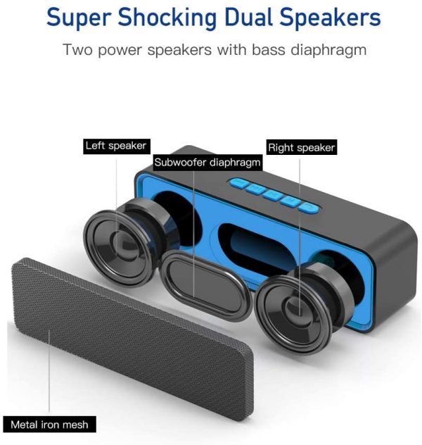 Altoparlante Bluetooth, Casse Portatili Bluetooth 5.0 con Bassi Stereo 3D Hi-Fi Mani Libere, Batteria Integrata da 1500 mAh, 12 Ore Playtime, Supporto TF Carda e 3.5mm Audio (Blu) - immagine 8