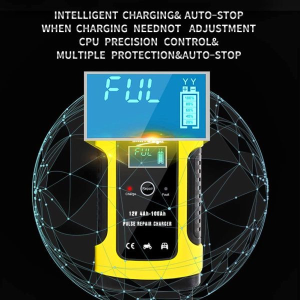 Caricabatteria Auto di Carica 6A/12V Multi Protezioni di Carica Automatico Caricatore Intelligente Caricabatteria da Auto con Schermo LCD per Auto Moto - immagine 3