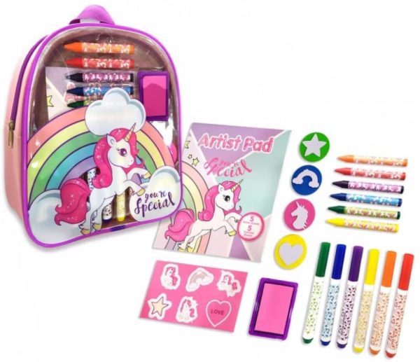 Uovo di Pasqua Sorpresa Gigante per Bambino Unicorno h. 40cm Diametro Set Scuola con Zaino Scuola pastelli matite timbri + Ombrello + Borraccia + Cuscino pasqualone Rosa Unicorn Cupcake - immagine 6