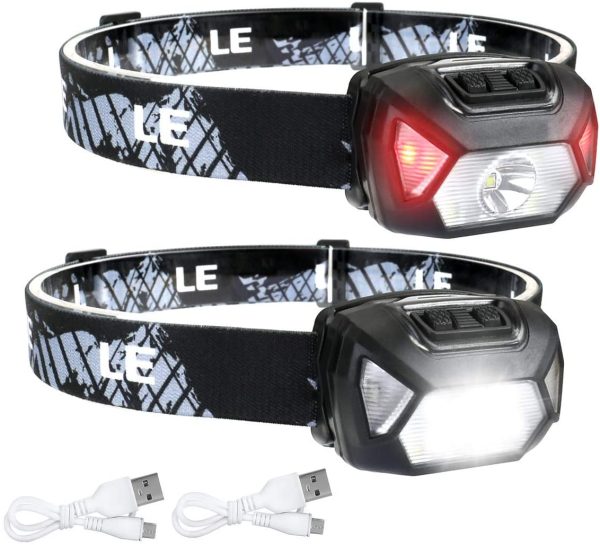 Torcia Led Frontale D500 (2 Pezzi), Lampada da Testa USB Ricaricabile Torcia D, 6 Modalit?? di Luce, IPX6 Impermeabile, per Campeggio, Corsa, Jogging, Pesca