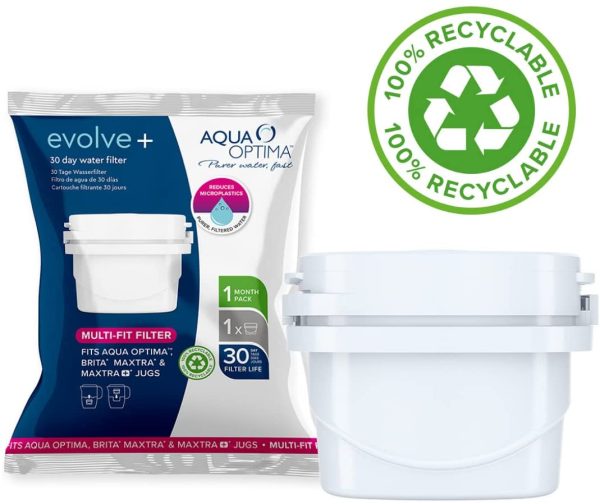 Aqua Optima Evolve+ Cartuccia Filtro Acqua 30 giorni, Confezione da 6 (Fino a 6 Mesi di Fornitura) - Compatibile con Oltre il 90% Delle Caraffe Filtranti Tra Cui Brita Maxtra e Maxtra+