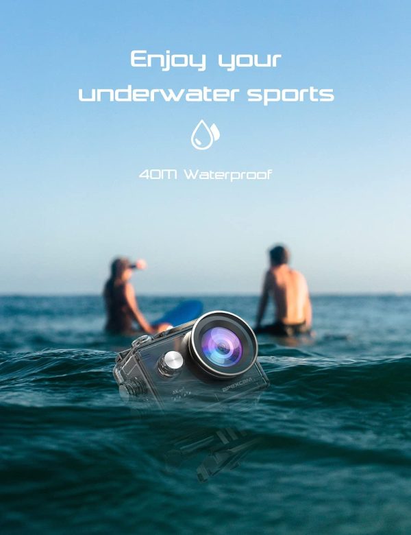 4K WiFi 20MP Action Cam Ultra HD Sports Cam Impermeabile Sott??acqua 40M 2'' Action Camera 2.4G Telecomando 170?? Grandangolare con 2x1050mAh Batterie e Kits di Accessori - immagine 4