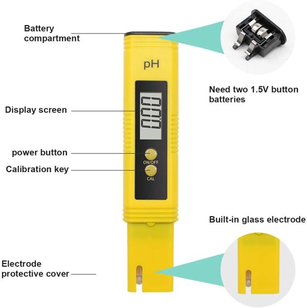 RUIZHI - Misuratore di pH digitale, misuratore di pH di 0,01 PH ad alta precisione, con intervallo di misurazione 0-14 PH per uso domestico, piscina e acquario, con ATC - immagine 4