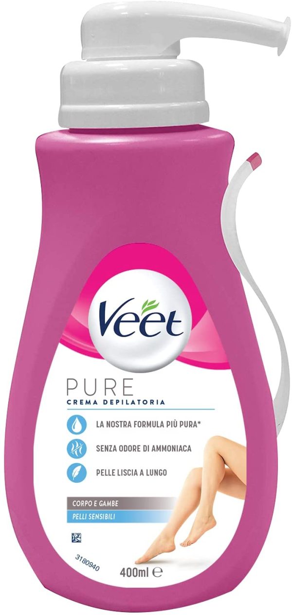 Veet Crema Depilatoria Pelli Sensibili, per Gambe, Braccia, Ascelle e Zona Bikini, 400 ml