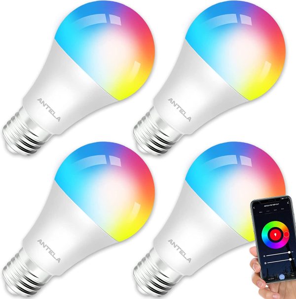 Lampadine LED Alexa Inteligente WiFi, Dimmerabile Lampadina ANTELA Smart 10W , RGB & 2700K-6500K bianco freddo caldo, compatibile con Alexa/Google Home, 4 pezzi