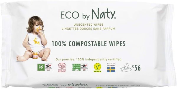 Eco By Naty, Salviettine senza Profumo, 672 Pezzi (12x56) Salviettine Compostabili Realizzati con Fibre Vegetali, 0% Plastica