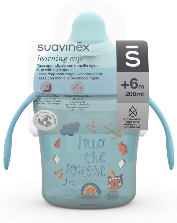 Suavinex 401190 Bicchiere Per Bambini Con Beccuccio Rigido E Manici, Da 6 Mesi, Forest Colore Azzurro - 200Ml - 990 g - immagine 6