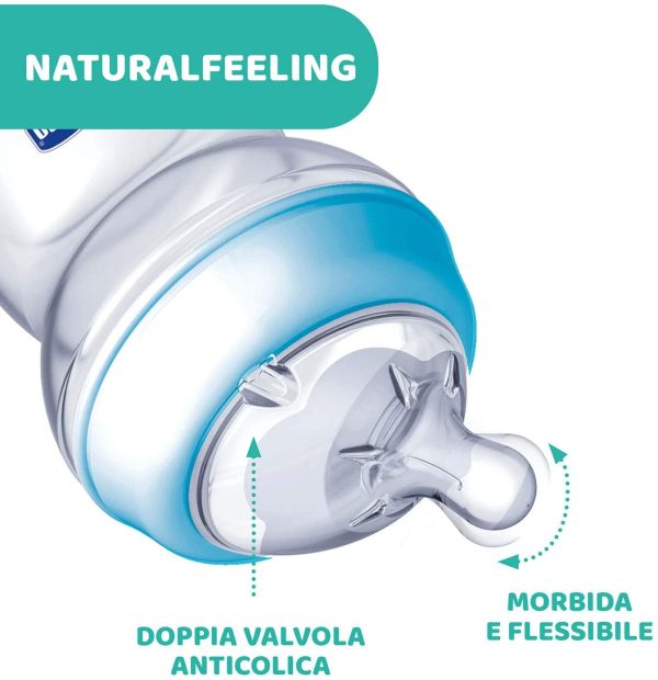 Chicco NaturalFeeling Biberon Anticolica 0+ Mesi, 150 ml, con Tettarella Inclinata in Morbido Silicone e Doppia Valvola, Allattamento Naturale e Istintivo, Azzurro - immagine 6