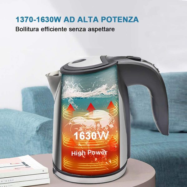 Bollitore Compatto,bollitore elettrico Capacita 1L,Filtro Anticalcare,1630W,Spegnimento automatico,Base di rotazione a 360??,Protezione Boil-dry,BPA Assente,inox. - immagine 3