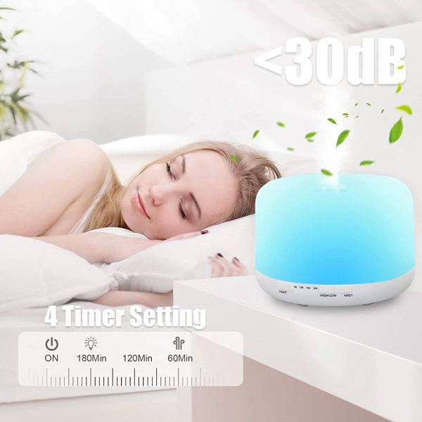 500ml Diffusore di Oli Essenziali, Senza BPA Umidificatore ad Ultrasuoni con Telecomando e 7 Diverse Luci Mutevoli -Spegnimento Automatico Senza Acqua - immagine 6