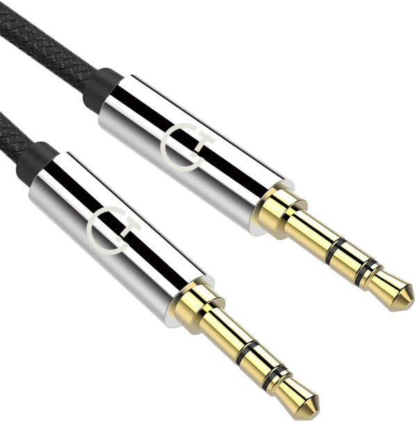 Cavo Aux, Cavo Jack in Nylon 1.5m 3,5mm Cavo Audio Jack Ausiliario Premium a Treccia Intrecciata per Cuffie, iPod, iPhones, iPads, Tablet, Home/Stereo per Auto e Altro (Argento)