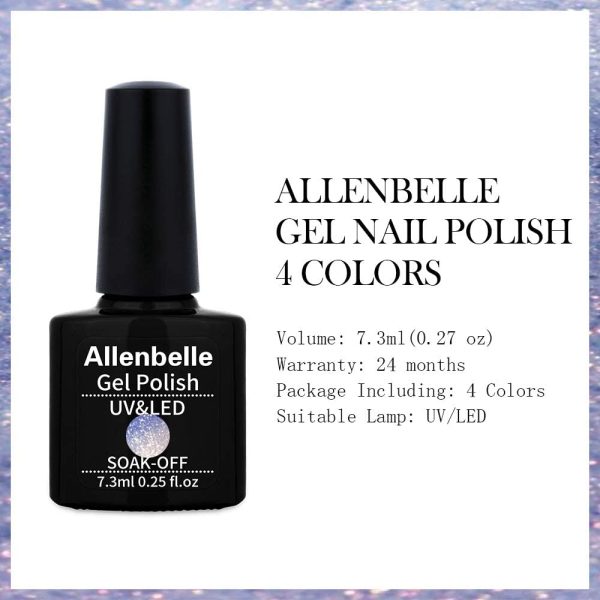 Allenbelle Smalto Semipermanente Camaleonte Nail Polish UV LED Gel Unghie (Kit di 4 pcs 7.3ML/pc) (002) - immagine 6