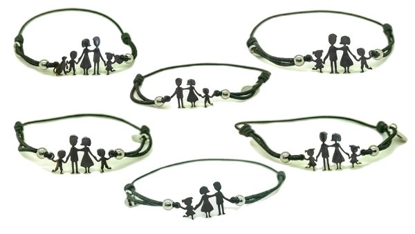 Bracciale famiglia family elastico con sagoma famiglia in acciaio inossidabile, regolabile. Handmade, realizzato a mano,