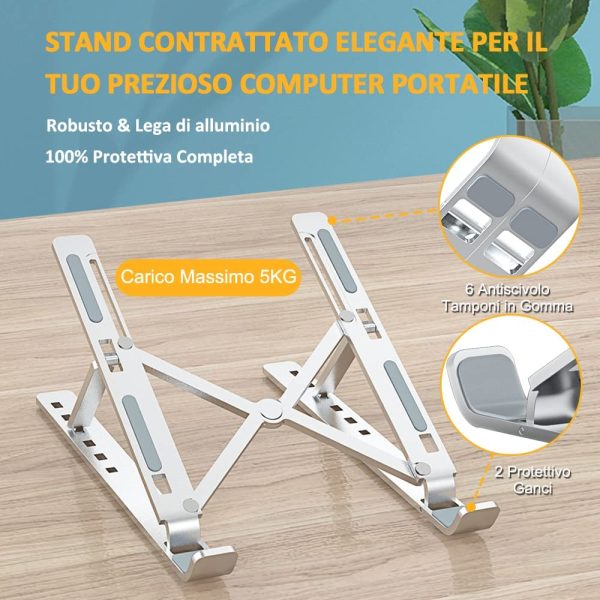 Supporto PC Portatile, Alluminio Ventilato Porta Notebook, Raffreddamento Regolabile Porta PC, Leggero Notebook Riser Compatibile con MacBook Air/PRO, Huawei Matebook D/Altri 10-15.6?? Tablet - immagine 2