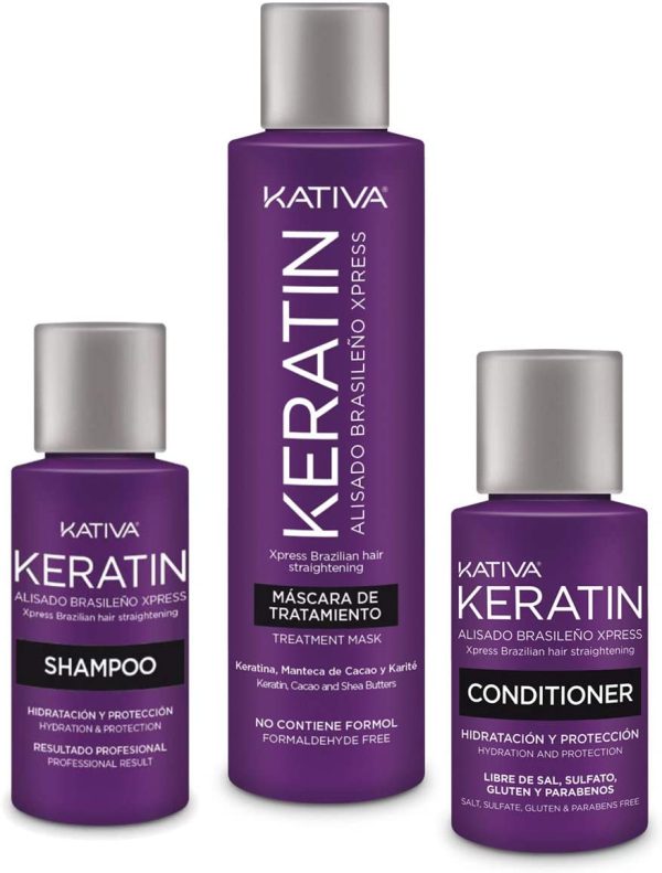 Kativa - Keratin Alisado Brasile?o, Kit Stiratura Brasiliana - Trattamento Professionale Lisciante Anti Crespo alla Cheratina, Senza Formaldeide e Solfati - con Shampoo, Balsamo e Maschera Trattamento - immagine 6