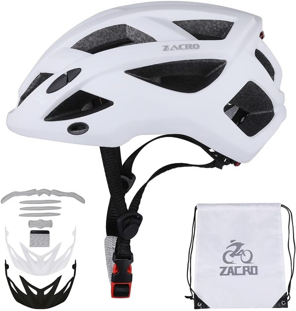 Zacro Casco Bici MTB Corsa - Casco da Bicicletta Leggero Casco Bici Uomo e Donna, Con Fanali Posteriori Ricaricabili e Visiera Parasole Staccabile, Adatto per Adulti e Bambini, Opaco - immagine 7