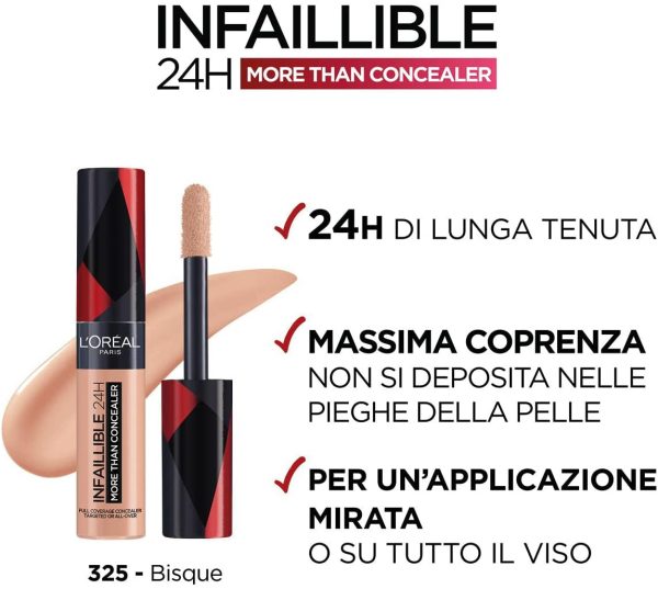 L'Oréal Paris Correttore Liquido Infaillible 24h More Than Concealer, Coprenza Elevata a Lunga Tenuta, Tonalità: 325 Bisque - immagine 6