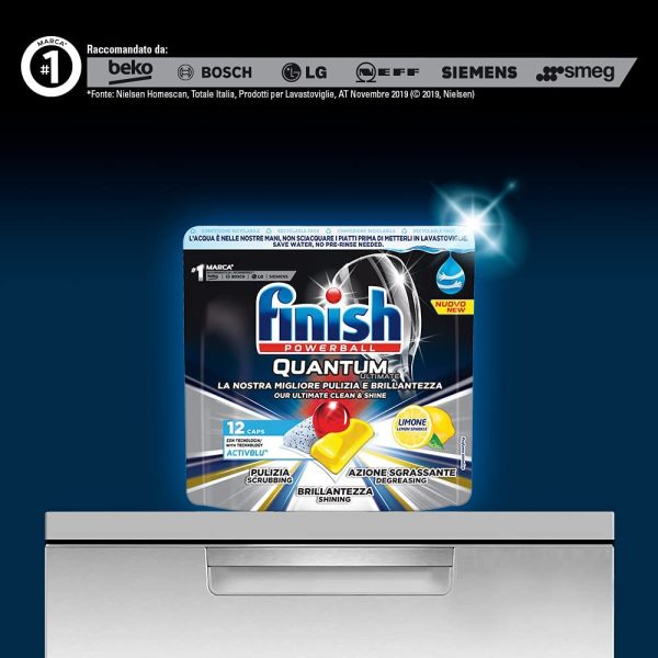 Finish, 84 Pastiglie Per Lavastoviglie, Quantum Ultimate, Tecnologia Activblu, 7 Confezioni Da 12 Pastiglie, Limone - immagine 2