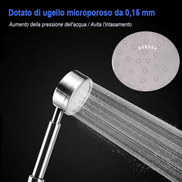 Soffione Doccia Alta Pressione, Risparmio Idrico Doccia, Telefoni Doccia Set Soffione Doccia in Acciaio Inox con 1.5M Flessibile Doccia e supporto doccia, Facile da Installare Compatibile - immagine 4