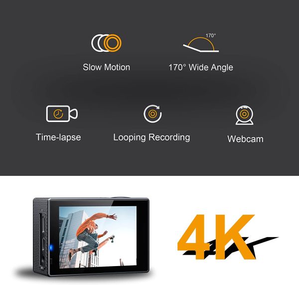 4K 30fps WiFi, HD Fotocamera Subacquea Impermeabile da 40M, con Telecomando e Microfono Esterno Wireless 2.4G, 2*Batterie da 1050 mAh e Accessori - immagine 8