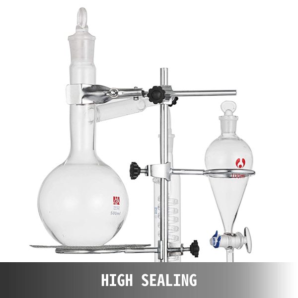 VEVOR Professional Laboratory Distillation Glass Kit 25 Pezzi, Unit?? di Distillazione del Vetro da Laboratorio, Apparecchio di Distillazione del Condensatore, Distillazione di Acqua Pura 500 ml - immagine 8